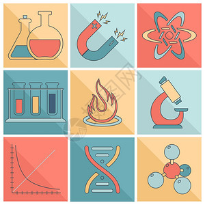 科学研究实验室平线图标磁铁原子DNA分离矢量插图图片