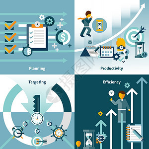 时间管理平图标与规划生产力目标效率孤立向量插图图片