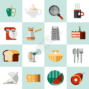 烹饪食品图标调味茶壶锅杯隔离矢量插图图片