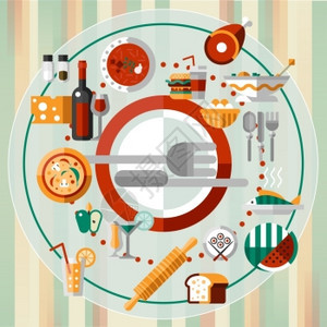 食品厨房烹饪装饰图标盘子与刀叉矢量插图图片