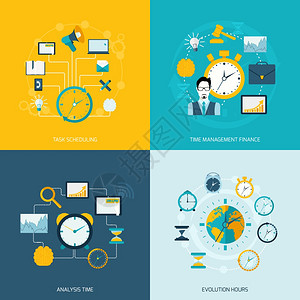 时间管理平图标与任务调度时间管理财务分析演化小时隔离向量插图图片