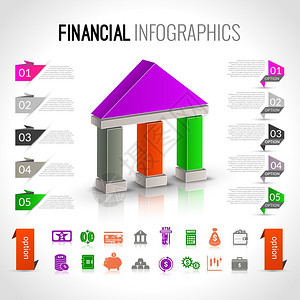 货币银行金融业务信息图表与纸质书签选项矢量插图图片