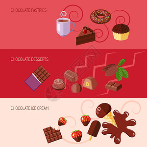 巧克力平横幅糕点,甜点,冰淇淋,矢量插图图片