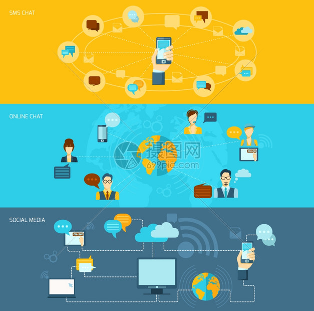 聊天平横幅与语音线短信聊天社交媒体孤立矢量插图图片