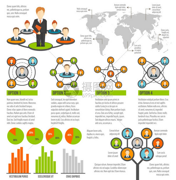 连接的人,社交网络信息集与图表世界矢量插图图片