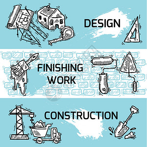 建筑草图装饰横幅与整理工作孤立矢量插图图片