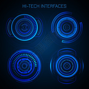 未来主义HUD接口高科技仪表板数字圆形元素矢量插图图片