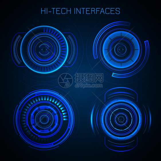 未来主义HUD接口高科技仪表板数字圆形元素矢量插图图片