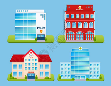 建筑标志与局消防站学校医院隔离矢量插图图片