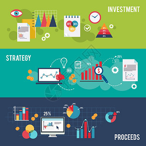 商业平横幅与投资策略收益图表孤立向量插图图片