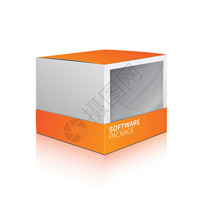 真实的三维橙色纸箱软件包盒隔离白色背景矢量插图图片