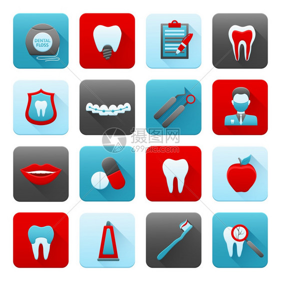 牙科图标,医疗口腔科牙科刷牙牙膏隔离矢量插图图片