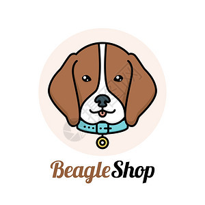 比格尔狗肖像与领店兽医服务标志矢量插图图片
