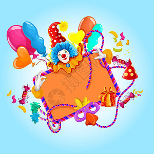 庆祝彩色背景与小丑气球装饰矢量插图图片