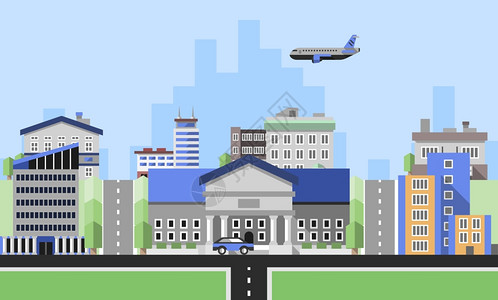 安利宣传写字楼背景与商业企业城市中心房屋平背景矢量插图插画