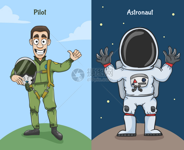 航天员穿着太空服飞行员竖大拇指的字符矢量插图图片