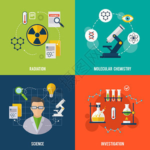 化学集与辐射科学调查平图标孤立矢量插图图片