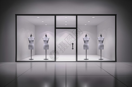 现实的3D商店展示室内与人体模型背景矢量插图图片