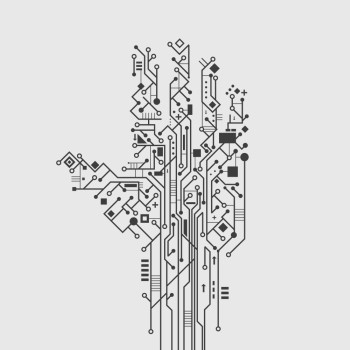 电脑电路板手形状创意技术海报矢量插图图片