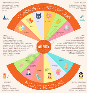 过敏信息图过敏原疾病治疗符号矢量插图图片