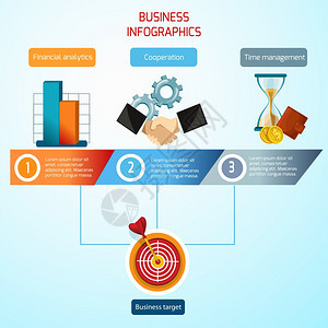 商业信息集与财务分析合作时间管理符号矢量插图图片