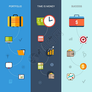 商业横幅垂直与投资合时间金钱成功元素矢量插图背景图片