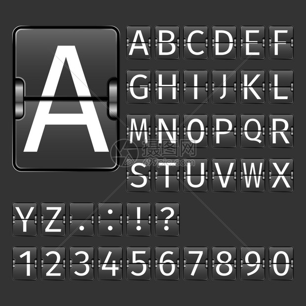 字母表字母数字黑色达出发机场板向量插图图片