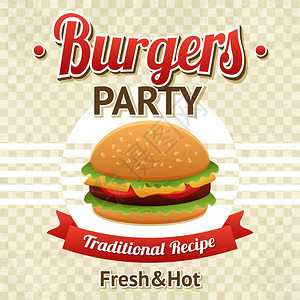 快餐海报与牛肉汉堡汉堡派文本矢量插图图片