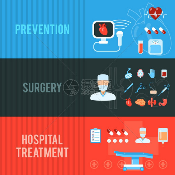 保健预防丸的医院外科手术刀治疗设备横幅平抽象孤立矢量插图图片
