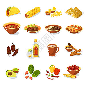 墨西哥传统食品集肉牛油果龙舌兰玉米分离矢量插图图片