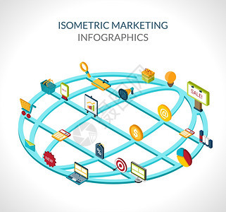 营销信息图集与等距图标全球矢量插图图片
