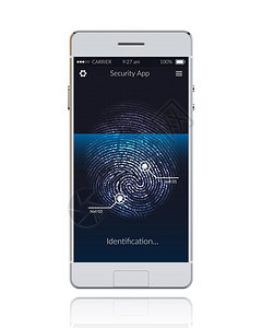 现实手机与移动安全应用扫描指纹矢量插图图片