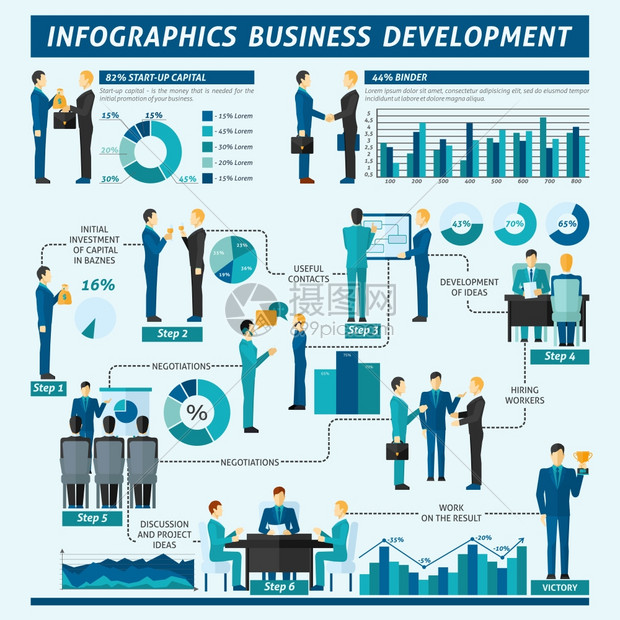 商人信息与商业发展人员队合作符号图表矢量插图商人信息图集图片