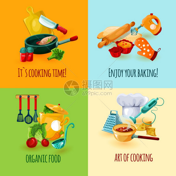 烹饪集与食品烘焙图标孤立矢量插图烹饪理念图片