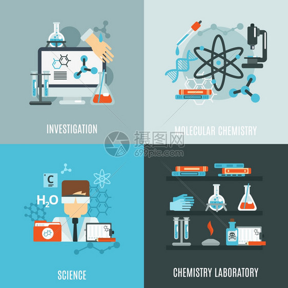 化学科学与调查实验室平图标孤立矢量插图化学平板电脑图片