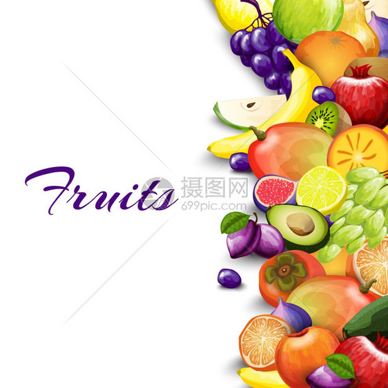自然夏季市场背景与美味的水果边界矢量插图水果边界背景图片