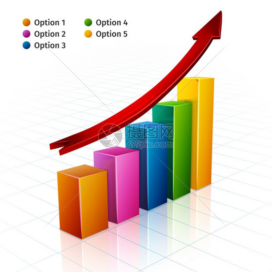 业务条形图与增长箭头符号三维矢量插图商业图表3D图片