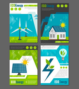 生态能源太阳能电池板风车生态可充电发电系统4图标海报抽象矢量插图生态能源图标海报图片