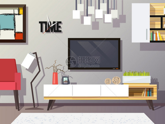 客厅内部与现代家具平矢量插图客厅的图片