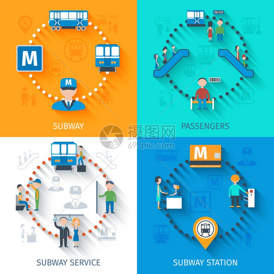 地铁集与客运站服务平图标隔离矢量图地铁理念集图片