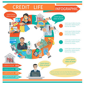 信用生活信息图集与金融符号图表矢量插图信用生活信息图表图片