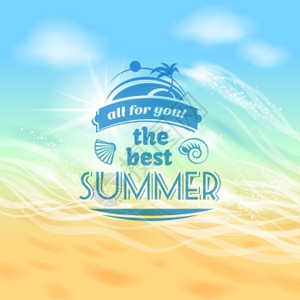 最好的夏季热带假日背景广告海报与海滩海浪抽象矢量插图暑假假期背景海报图片