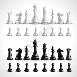 现实的国际象棋游戏黑白数字矢量插图现实的国际象棋数字图片
