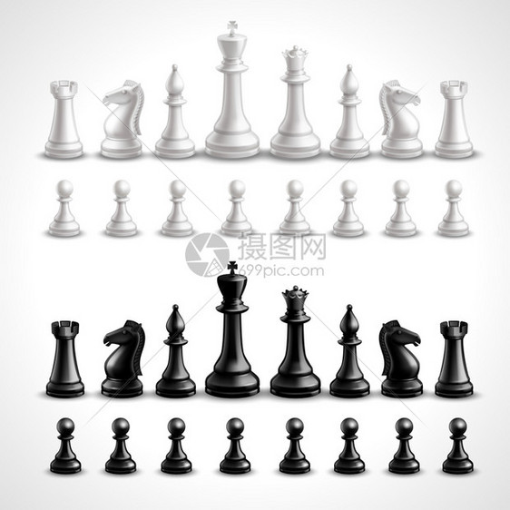 现实的国际象棋游戏黑白数字矢量插图现实的国际象棋数字图片