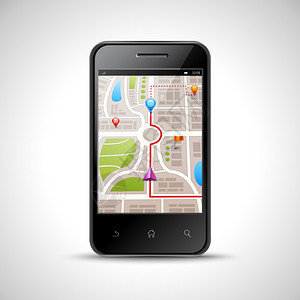 现实的智能手机与GPS导航屏幕上隔离的白色背景矢量插图智能手机导航插图图片