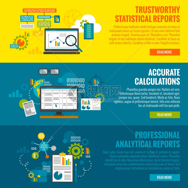 数据分析水平横幅统计报告计算平元素孤立向量插图数据分析横幅集图片