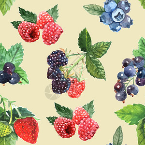 浆果无缝图案与草莓覆盆子黑色醋栗矢量插图浆果无缝图案图片