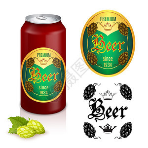 传统优质啤酒品牌标志的易拉罐瓶子标签草图抽象孤立矢量插图优质啤酒标签图片