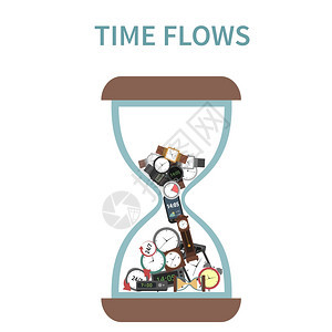 时间与沙漏时钟手表流动平矢量插图时间流动图片