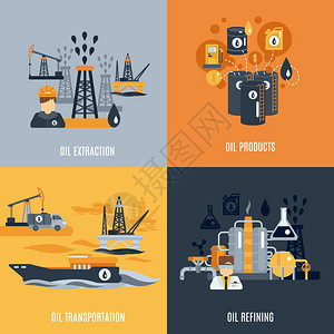 石油工业理念集产品提取运输精炼平图标孤立矢量插图石油工业平图标图片